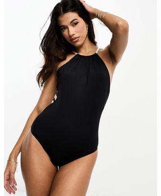 Threadbare sporty high neck swimsuit in black