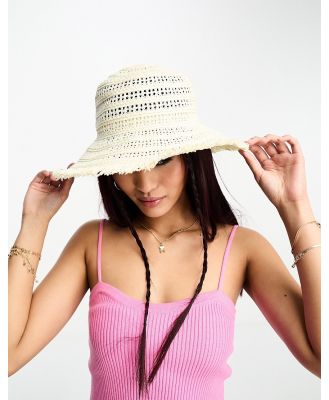 Threadbare straw hat with frayed edge detail in natural-Neutral