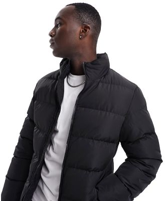 Threadbare Tall funnel neck puffer jacket in black