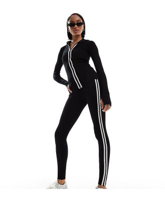 Threadbare Tall Ski knitted leggings and zip up top in black with white contrast