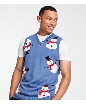 Threadbare Tall snowman Christmas sweater vest in denim blue