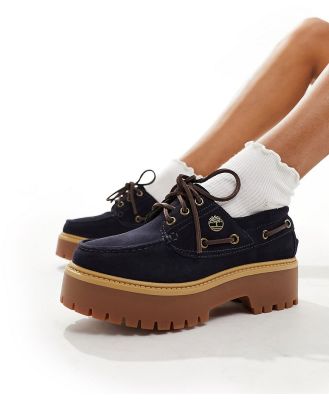 Timberland Stone Street 3 eye platform boat shoes in navy suede