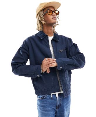 Timberland washed canvas zip jacket in navy