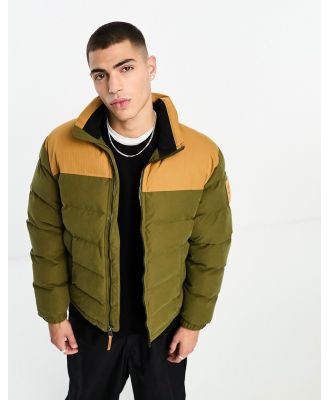 Timberland Welch Mountain puffer jacket in green with wheat yoke detailing