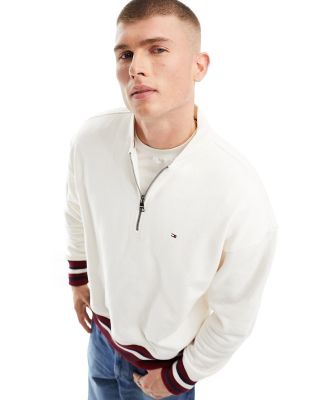 Tommy Hilfiger Bold global stripe half zip sweatshirt in ancient white
