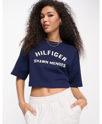Tommy Hilfiger x Shawn Mendes arch logo graphic cropped short sleeve t-shirt in navy