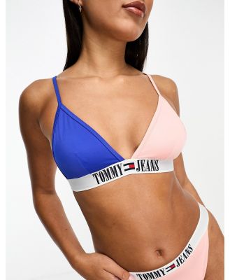Tommy Jeans Archive colourblock triangle bikini top in ultra blue and pink-Multi