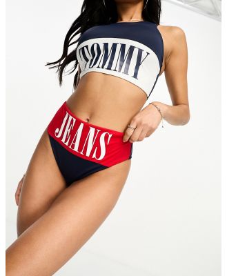 Tommy Jeans Archive high waist cheeky bikini bottoms in navy and red-Multi