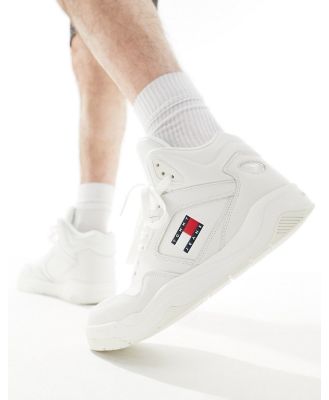 Tommy Jeans basket mid top sneakers in ecru-White