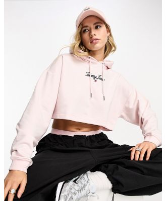 Tommy Jeans essential crop embroidered logo hoodie in light pink