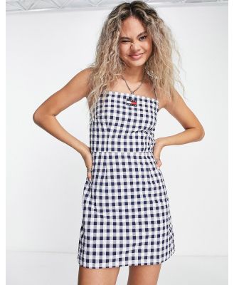 Tommy Jeans flag logo bodycon dress in gingham print-Blue