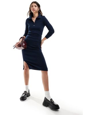 Tommy Jeans half zip rib polo dress in navy