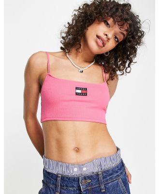 Tommy Jeans logo cropped rib cami top in pink