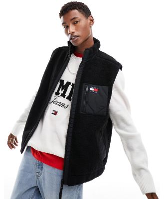 Tommy Jeans mixed media sherpa jacket in black