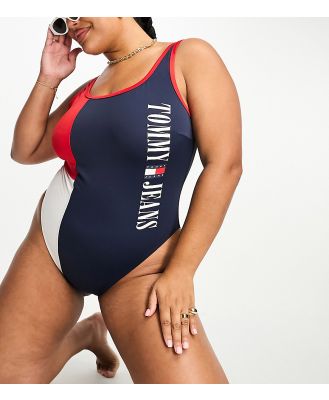 Tommy Jeans Plus Archive runway swimsuit in navy and red-Multi