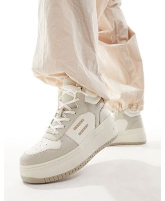 Tommy Jeans retro basket flatform high top sneakers in stone-Neutral