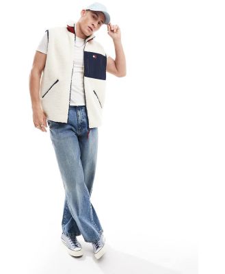 Tommy Jeans sherpa vest in off white and blue