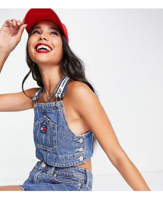 Tommy Jeans x ASOS exclusive cotton logo tape dungaree top in mid blue (part of a set)