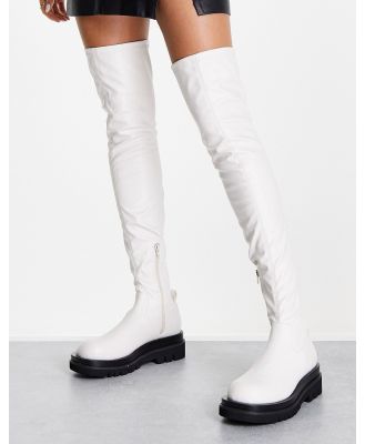 Tony Bianco Bellair flat over the knee boots in cream-White