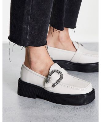 Tony Bianco Gloria leather chunky embellished loafers in off white
