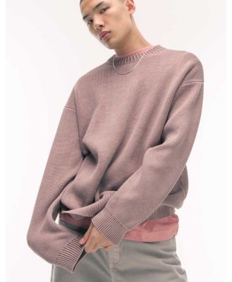 Topman acid wash relaxed fit jumper in mauve-Purple