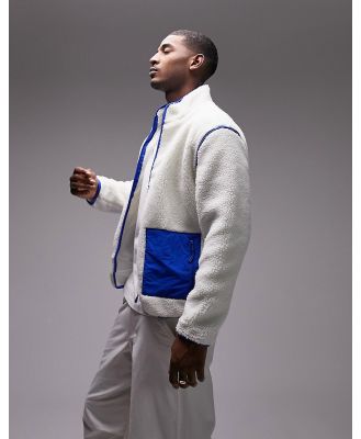 Topman borg jacket with panel pockets in ecru-White