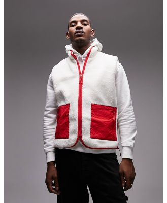 Topman borg vest with panel pockets in ecru-White