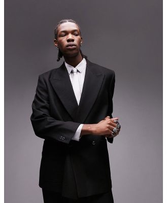 Topman boxy double breasted suit jacket in black