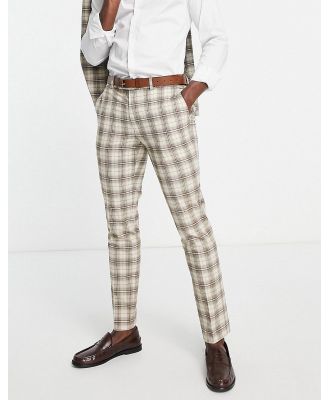 Topman check slim suit pants in tan-Brown