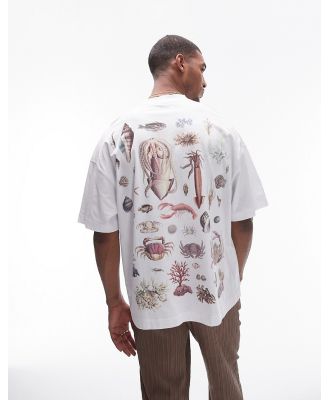 Topman extreme oversized fit t-shirt with front and back sea life print in white