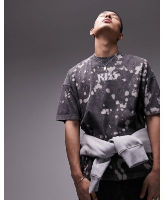 Topman extreme oversized fit t-shirt with Kiss band print in washed black