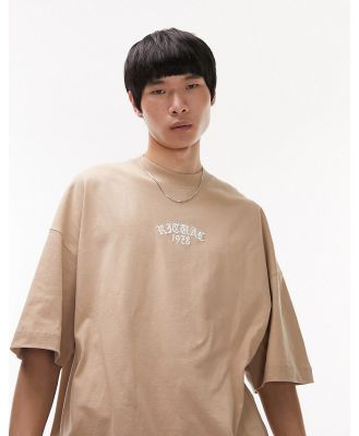 Topman extreme oversized fit t-shirt with ritual 1978 embroidery in stone-Neutral