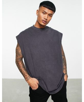 Topman extreme oversized singlet in washed black