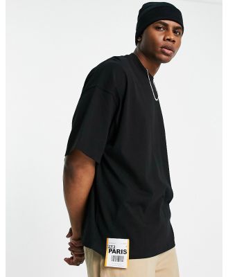 Topman extreme oversized t-shirt with Paris flight tag in black