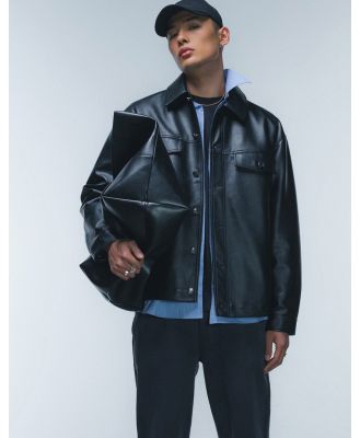 Topman faux leather western jacket in black