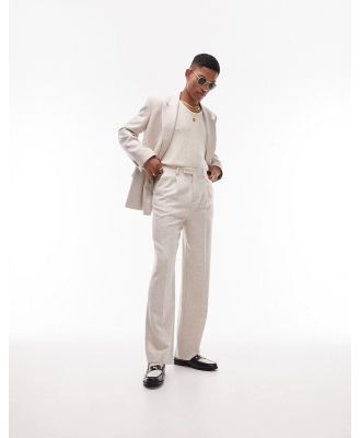 Topman high waisted wide leg wool mix suit pants in ecru-White