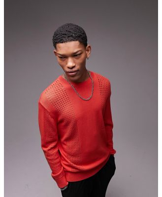 Topman knitted pointelle jumper in red