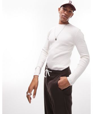 Topman knitted rib crew neck jumper in ecru-White