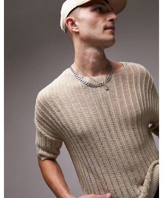 Topman ladder knit t-shirt in stone-Neutral