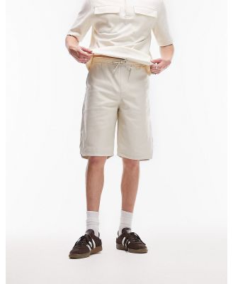 Topman leather longline shorts in stone-Neutral