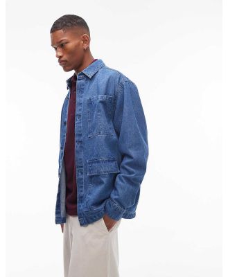 Topman long sleeve overshirt in blue denim