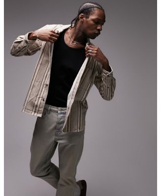 Topman long sleeve regular fit cord stripe shirt in stone-Neutral
