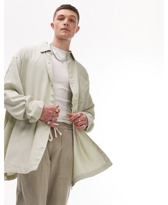 Topman long sleeve super oversized fit pocket shirt in sage-Green