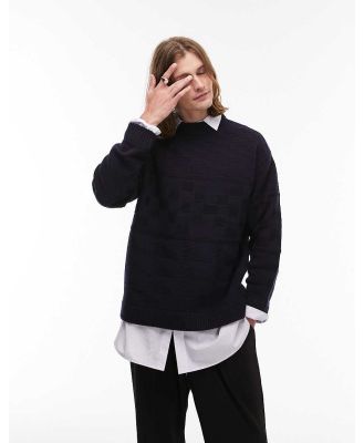 Topman mixed pattern crew jumper in navy