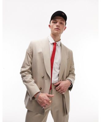 Topman modern fit shawl collar wrap suit jacket in stone-Neutral