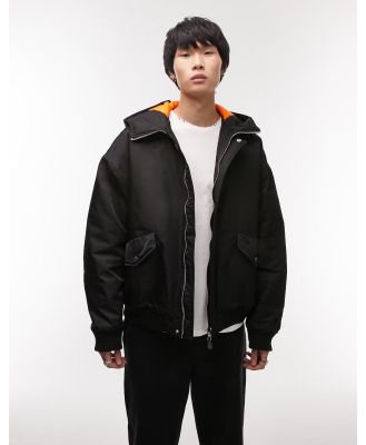 Topman oversized bomber jacket with hood in black