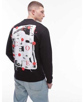 Topman oversized fit long sleeve t-shirt with front and back welcome print in black