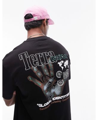 Topman oversized fit t-shirt with front and back terra nova print in black