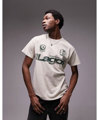Topman oversized fit t-shirt with Lagos print in washed stone-Neutral