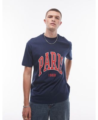 Topman oversized fit t-shirt with Paris print in navy